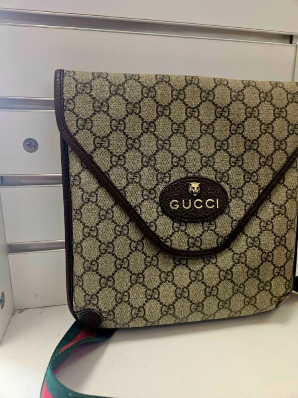 Gucci Brown/Beige GG Supreme Messenger Bag with Web Strap